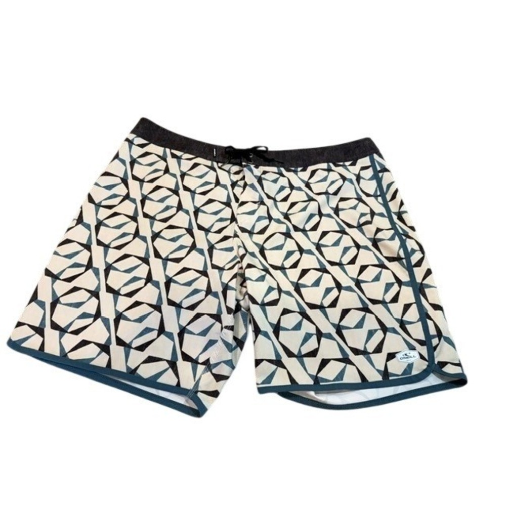 ONeill Hyperfreak Mens Board Shorts Size 40 Blue Geometric Print Swim Trunks EUC